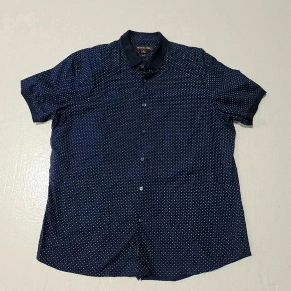Michael Kors Mens Shirt Navy Blue Polka Dot Polo Button-Down Slim-Fit $89 XL - Picture 1 of 8